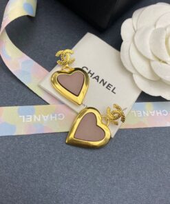Chanel Yellow Thick Border Heart Earrings Gold Tone For Women - Image 5