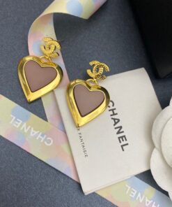 Chanel Yellow Thick Border Heart Earrings Gold Tone For Women - Image 4