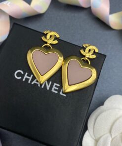 Alternative view of Chanel Yellow Thick Border Heart Earrings Gold Tone For Women