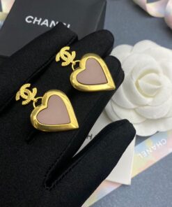 Chanel Yellow Thick Border Heart Earrings Gold Tone For Women - Image 3