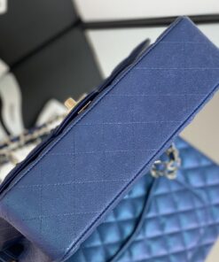 Chanel Classic Flap Bag Medium Crossbody 10in/ 25.5cm Blue Gold Hardware For Women - Image 10