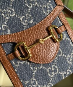 Gucci Horsebit 1955 Mini Bag Blue And Ivory GG Denim Jacquard 6.7in/17cm 625615 2KQGG 8375 - Image 10
