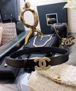 Chanel Mini Stone Interlocking C Buckle 32mm Belt Black For Women - Image 3