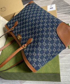 Gucci Ophidia GG Medium Tote Dark Blue And Ivory Eco Washed Organic GG Jacquard Denim For Women 15in/38cm GG 631685 2KQGG 8375 - Image 8
