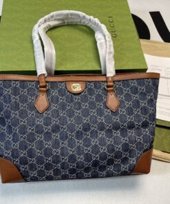 Gucci Ophidia GG Medium Tote Dark Blue And Ivory Eco Washed Organic GG Jacquard Denim For Women 15in/38cm GG 631685 2KQGG 8375 - Image 10