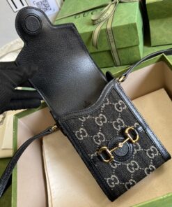 Gucci Horsebit 1955 Mini Bag Black And Ivory GG Denim Jacquard For Women 6.7in/17cm 625615 UN3BG 1274 - Image 6