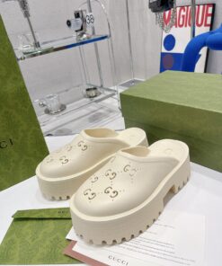 Gucci Platform Perforated G Sandal White For Women