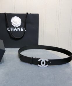 Chanel Double C Buckle 32mm Belt Black Silver Hardware For Women