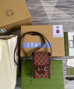 Gucci Horsebit 1955 Mini Bag Beige And Burgundy GG Supreme Canvas For Women 6.7in/17cm GG 625615F6B3G9865 - Image 8