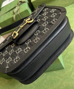 Gucci Horsebit 1955 Shoulder Bag Black And Ivory GG Denim Jacquard For Women 9.8in/25cm 602204 UN3BG 1274 - Image 8