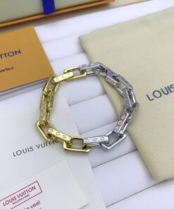 Louis Vuitton Monogram Chain Bracelet Silver Gold For Men M1555M - Image 7