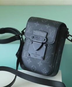 Louis Vuitton S-Lock Vertical Wearable Wallet 7.5in/ 19cm Black Monogram Eclipse Gold Hardware For Men M82252