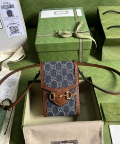 Gucci Horsebit 1955 Mini Bag Blue And Ivory GG Denim Jacquard 6.7in/17cm 625615 2KQGG 8375 - Image 7