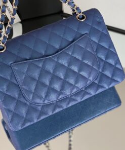 Chanel Classic Flap Bag Medium Crossbody 10in/ 25.5cm Blue Gold Hardware For Women - Image 9