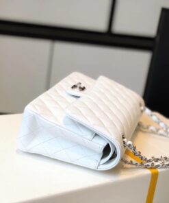 Chanel Classic Flap Bag Medium Crossbody 10in/ 25.5cm White Silver Hardware For Women - Image 3