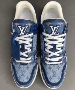 Louis Vuitton Trainer Sneaker Rubber Monogram Denim Blue Virgil Abloh For Men LV - Image 4