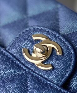 Chanel Classic Flap Bag Medium Crossbody 10in/ 25.5cm Blue Gold Hardware For Women - Image 8