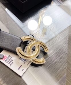 Alternative view of Chanel Mini Stone Interlocking C Buckle 32mm Belt Black For Women