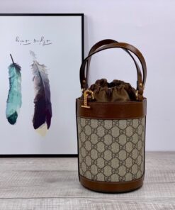 Gucci Horsebit 1955 Small Bucket Bag In GG Supreme Canvas Brown For Women 7.5in/19cm GG 637115 92TPG 8563 - Image 4