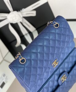 Chanel Classic Flap Bag Medium Crossbody 10in/ 25.5cm Blue Gold Hardware For Women - Image 7