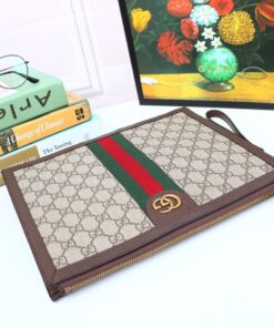 Gucci Ophidia Pouch With Web Beige And Ebony GG Supreme Canvas For Men 9in/24cm GG ‎672989 96IWT 8745 - Image 5