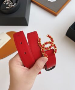 Chanel CC Chain Buckle Belt Red For Women - Image 4