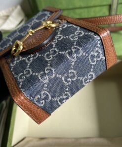 Gucci Horsebit 1955 Mini Bag Blue And Ivory GG Denim Jacquard 6.7in/17cm 625615 2KQGG 8375 - Image 5