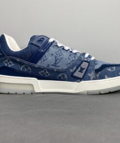 Louis Vuitton Trainer Sneaker Rubber Monogram Denim Blue Virgil Abloh For Men LV - Image 3