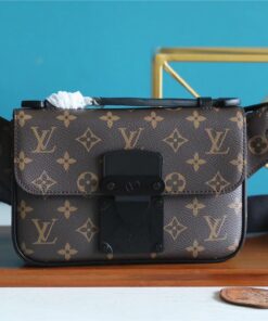 Louis Vuitton S-Lock Sling Monogram Macassar Black For Men, Crossbody Bags 8.3in/21cm LV M45807 - Image 4