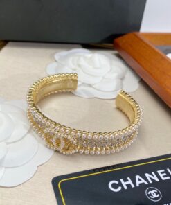 Alternative view of Chanel Pearl And Crystal Interlocking CC Cuff Bracelet Gold Hardware For Women