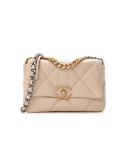 Chanel 19 Flap Bag Small Crossbody 10.2in/ 26cm Beige For Women