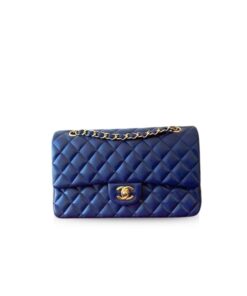 Chanel Classic Double Flap Bag Medium Crossbody 10in/ 25.5cm Blue Gold Hardware For Women A01112