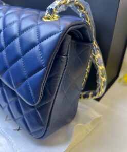 Alternative view of Chanel Classic Double Flap Bag Medium Crossbody 10in/ 25.5cm Blue Gold Hardware For Women A01112
