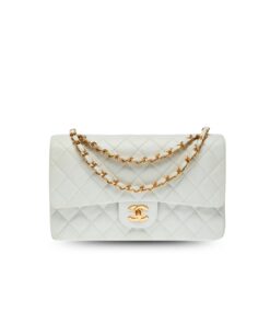 Chanel Classic Double Flap Bag Medium Crossbody 10in/ 25.5cm White Gold Hardware For Women A01112