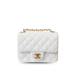 Chanel Classic Flap Bag Mini Crossbody 6.6in/ 17cm White Gold Hardware For Women