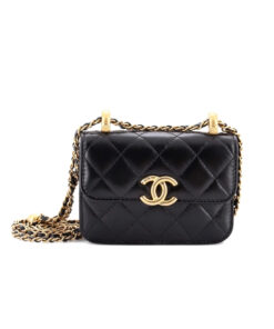 Chanel CO-CO Clutch With Chain 9.5cm/3.7in Gold Toned Hardware For Women Black