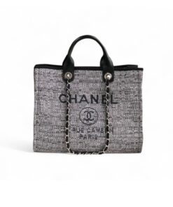 Chanel Deauville Tote Bag 15in/ 38cm Black/Grey Canvas Silver Hardware For Women