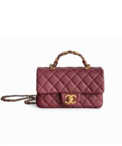 Chanel Flap Bag Crossbody 7.7in/ 19.5cm Burgundy Gold Hardware For Women