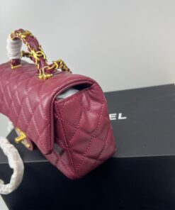 Chanel Flap Bag Crossbody 7.7in/ 19.5cm Burgundy Gold Hardware For Women - Image 3