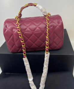 Chanel Flap Bag Crossbody 7.7in/ 19.5cm Burgundy Gold Hardware For Women - Image 4