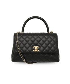 Chanel Coco Large Top Handle Bag 11in/ 28cm Black Gold Hardware For Women A92991