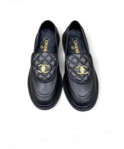 Chanel Tab Loafers Turn-lock Flats Interlocking CC Black For Women