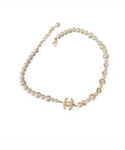 Chanel Pearl Bow Necklace White For Women