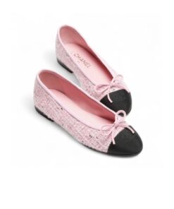 Chanel Tweed Ballet Flats Pink/Black For Women G02819-B22294-U4373