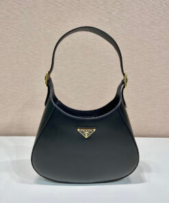 Prada Cleo Brushed Shoulder Bag In Black For Women 10.6 in / 27 cm