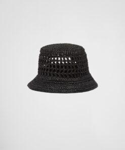 Prada Woven Fabric Bucket Hat Black For Women 1HC137_2A2T_F0002 - Image 4