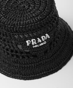 Prada Woven Fabric Bucket Hat Black For Women 1HC137_2A2T_F0002 - Image 3