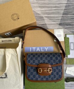 Gucci Horsebit 1955 Shoulder Bag Blue And Ivory For Women 9.8in/25cm