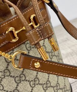 Gucci Horsebit 1955 Small Bucket Bag In GG Supreme Canvas Brown For Women 7.5in/19cm GG 637115 92TPG 8563 - Image 6