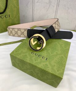 Gucci GG Supreme Belt with Interlocking G Buckle in Beige/Ebony and Black